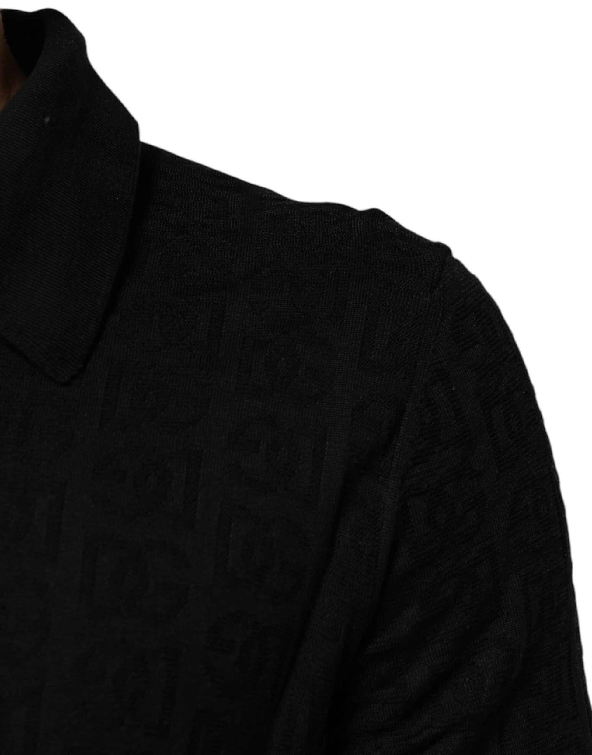 Dolce & Gabbana Black Silk Jacquard DG Polo Shirt T-shirt by Dolce & Gabbana