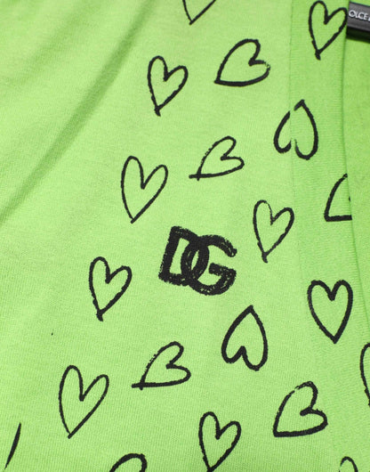 Dolce & Gabbana Green V-Neck DG Logo Heart Print T-shirt