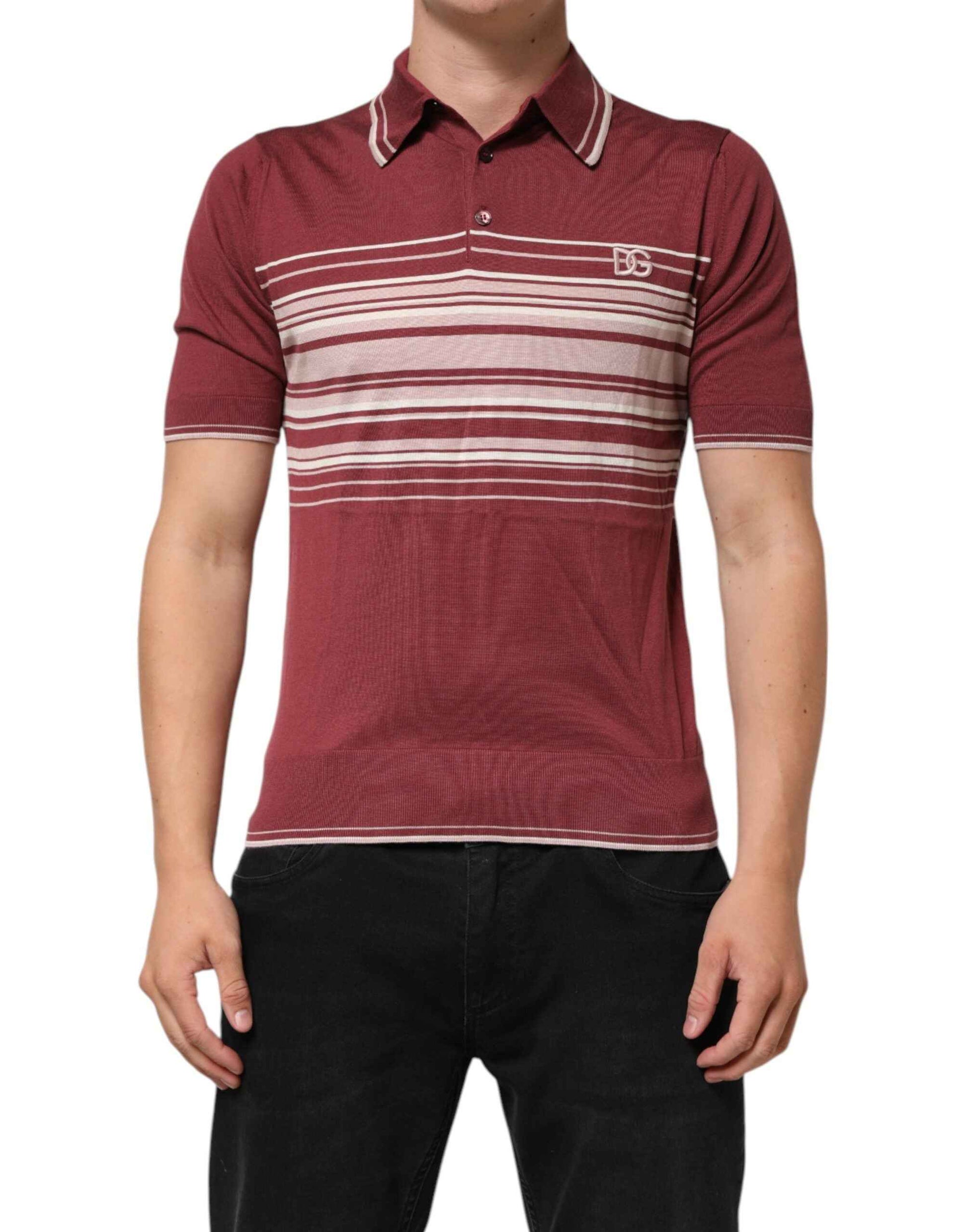 Dolce & Gabbana Cotton Burgundy Striped DG Logo Polo T-shirt by Dolce & Gabbana