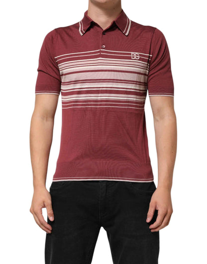 Dolce & Gabbana Cotton Burgundy Striped DG Logo Polo T-shirt by Dolce & Gabbana