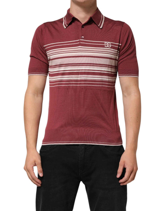 Dolce & Gabbana Cotton Burgundy Striped DG Logo Polo T-shirt by Dolce & Gabbana