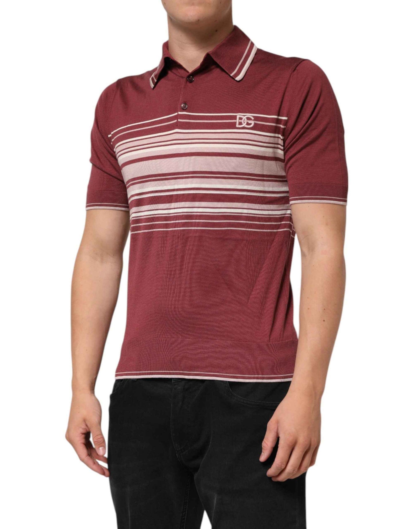 Dolce & Gabbana Cotton Burgundy Striped DG Logo Polo T-shirt by Dolce & Gabbana