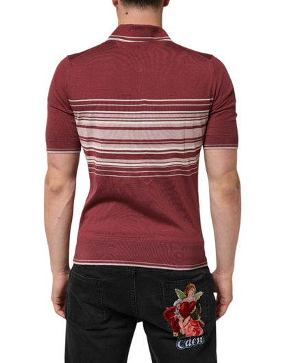 Dolce & Gabbana Cotton Burgundy Striped DG Logo Polo T-shirt by Dolce & Gabbana