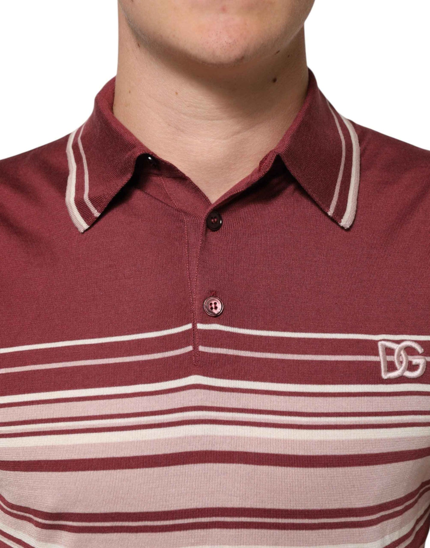 Dolce & Gabbana Cotton Burgundy Striped DG Logo Polo T-shirt by Dolce & Gabbana
