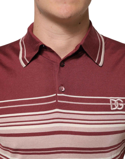 Dolce & Gabbana Cotton Burgundy Striped DG Logo Polo T-shirt by Dolce & Gabbana