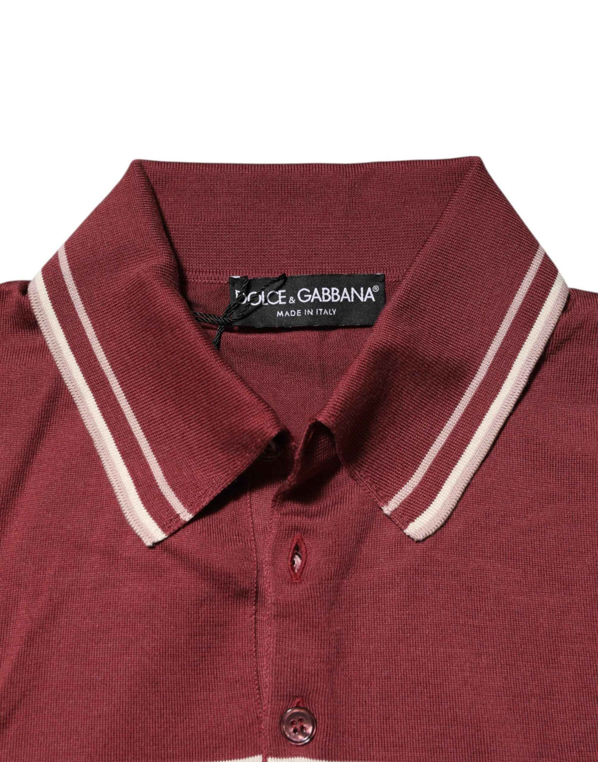 Dolce & Gabbana Cotton Burgundy Striped DG Logo Polo T-shirt by Dolce & Gabbana
