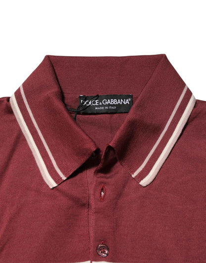 Dolce & Gabbana Cotton Burgundy Striped DG Logo Polo T-shirt by Dolce & Gabbana