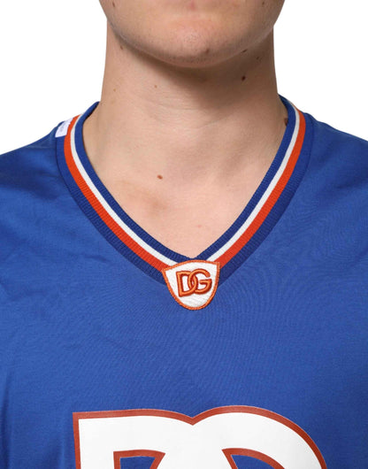 Dolce & Gabbana Blue Cotton DG Logo Mesh Jersey T-shirt by Dolce & Gabbana