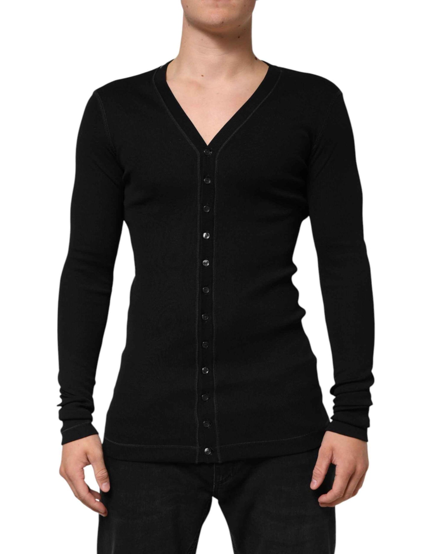 Dolce & Gabbana Black Cotton Button Up Men Cardigan Sweater by Dolce & Gabbana