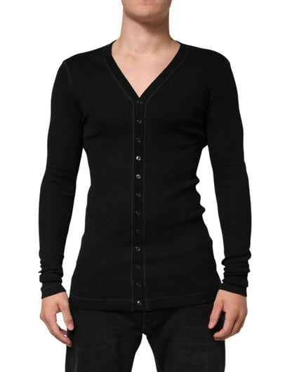 Dolce & Gabbana Black Cotton Button Up Men Cardigan Sweater by Dolce & Gabbana