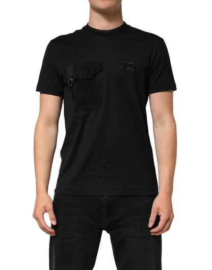 Dolce & Gabbana Black Cotton Embroidered DG Logo Pocket T-shirt by Dolce & Gabbana