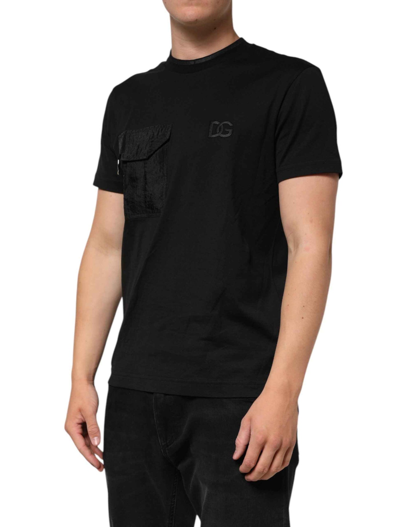 Dolce & Gabbana Black Cotton Embroidered DG Logo Pocket T-shirt by Dolce & Gabbana