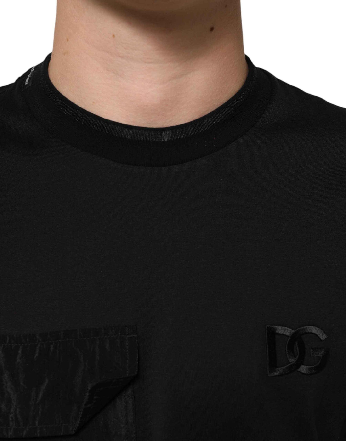 Dolce & Gabbana Black Cotton Embroidered DG Logo Pocket T-shirt by Dolce & Gabbana