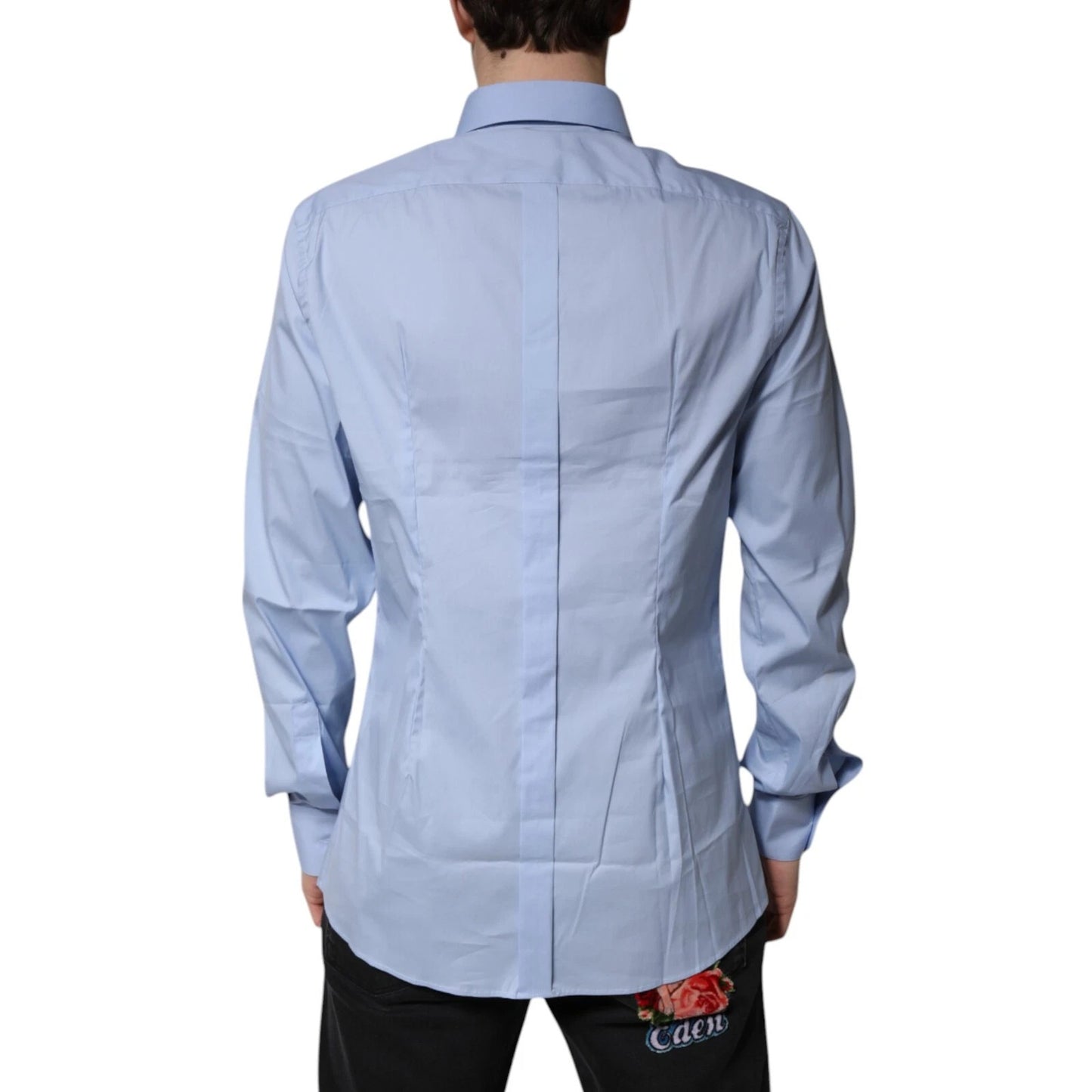 Dolce &amp; Gabbana Light Blue Cotton GOLD Dress Formal Shirt