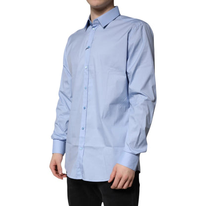 Dolce &amp; Gabbana Light Blue Cotton GOLD Dress Formal Shirt