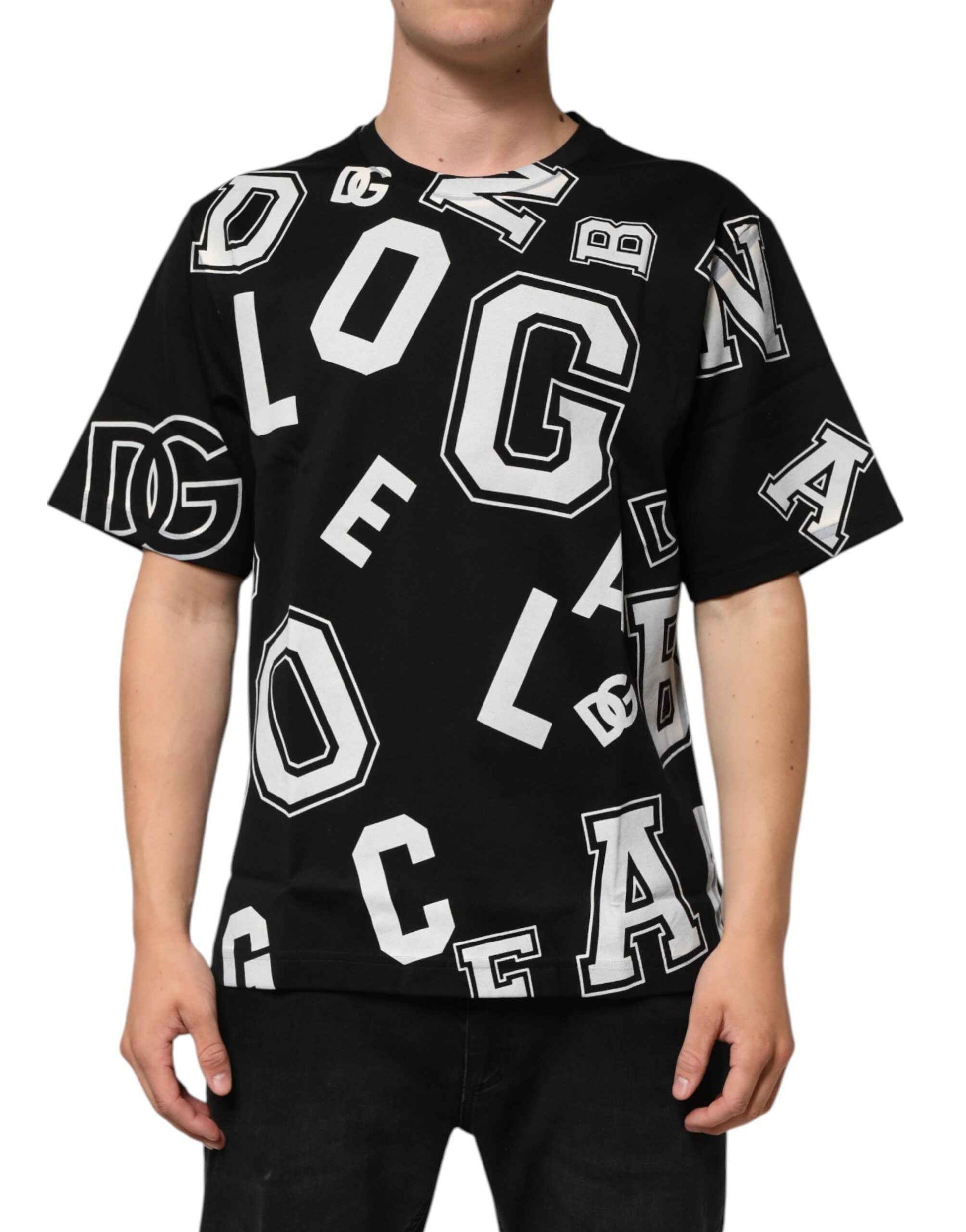 Dolce & Gabbana Black Cotton Letter Print Short Sleeve T-shirt by Dolce & Gabbana