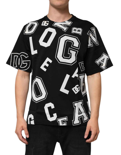 Dolce & Gabbana Black Cotton Letter Print Short Sleeve T-shirt by Dolce & Gabbana