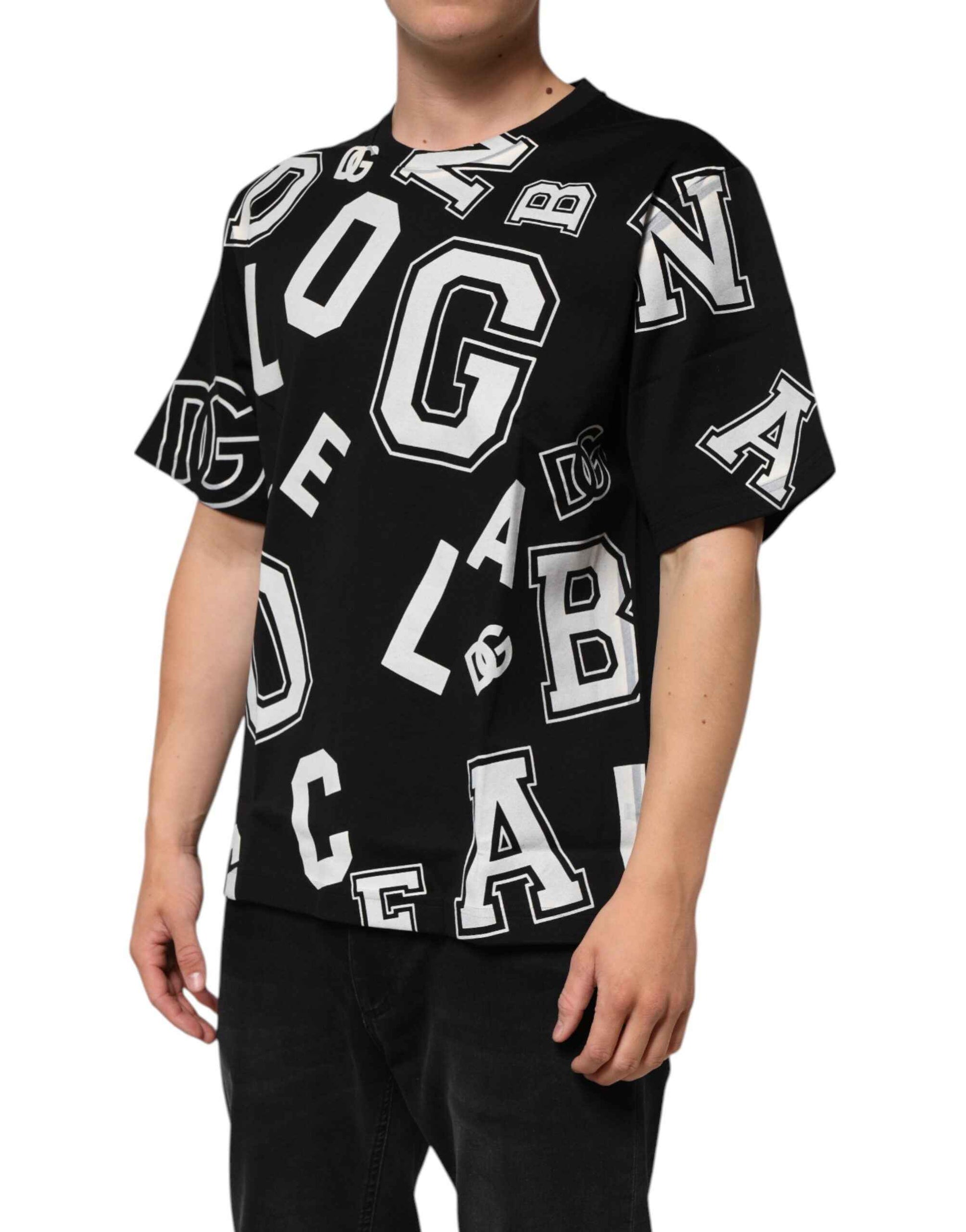 Dolce & Gabbana Black Cotton Letter Print Short Sleeve T-shirt by Dolce & Gabbana