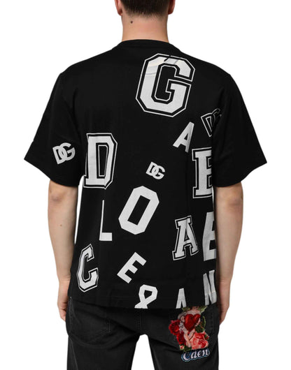 Dolce & Gabbana Black Cotton Letter Print Short Sleeve T-shirt by Dolce & Gabbana