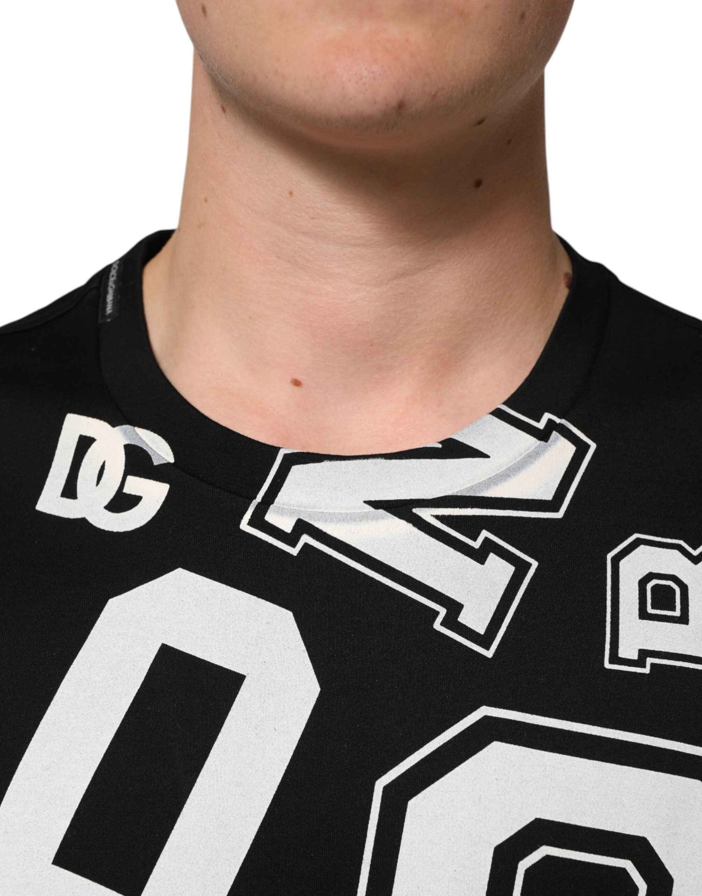 Dolce & Gabbana Black Cotton Letter Print Short Sleeve T-shirt by Dolce & Gabbana
