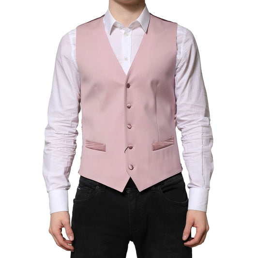 Dolce &amp; Gabbana Pink Wool Dress Formal Men Waistcoat Vest