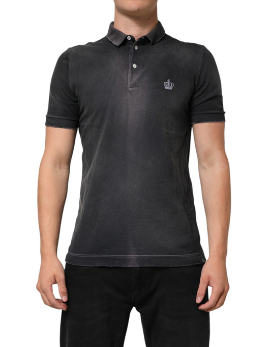 Dolce & Gabbana Gray Cotton Crown Collared Men Polo T-shirt - from Dolce & Gabbana