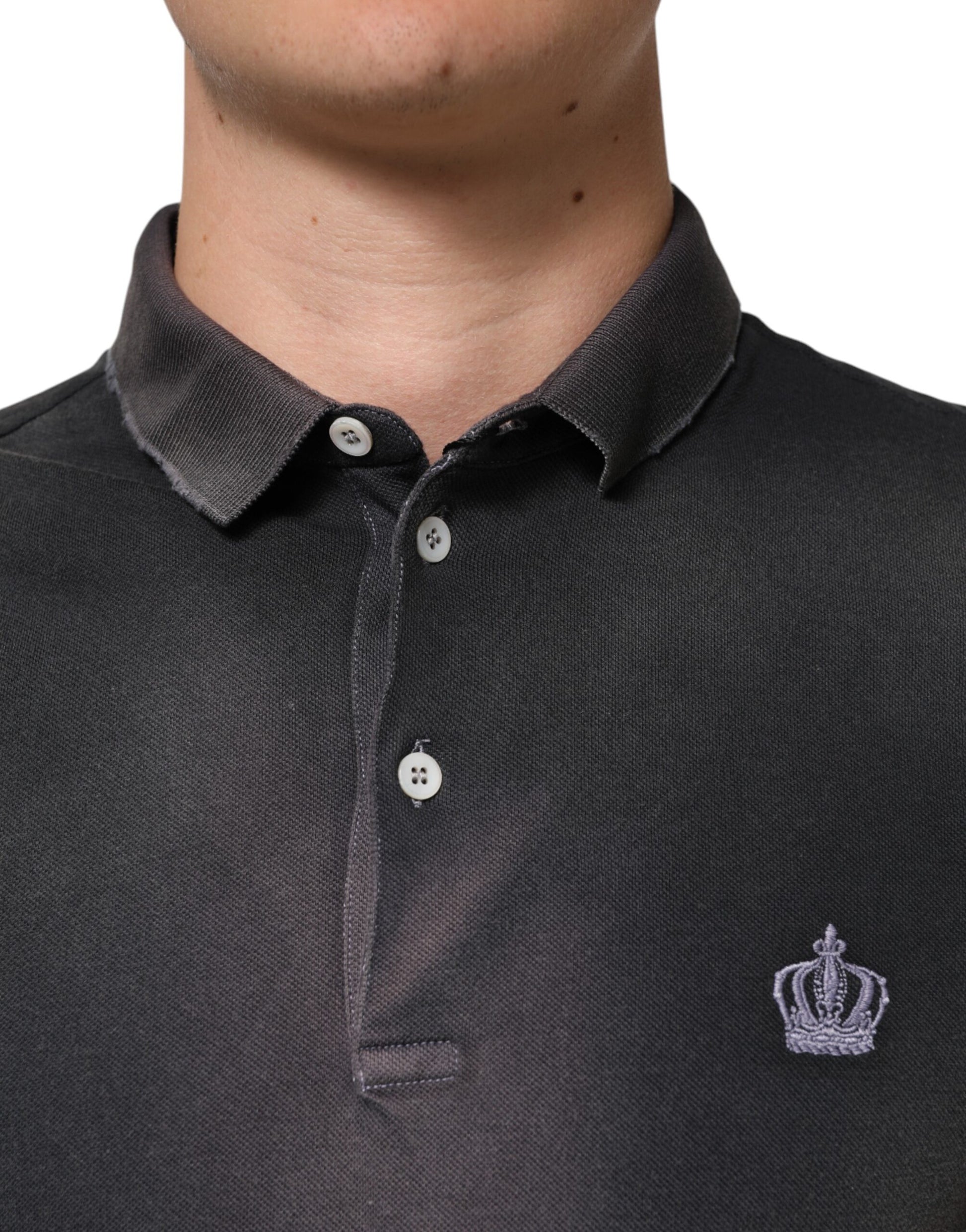 Dolce & Gabbana Gray Cotton Crown Collared Men Polo T-shirt - from Dolce & Gabbana
