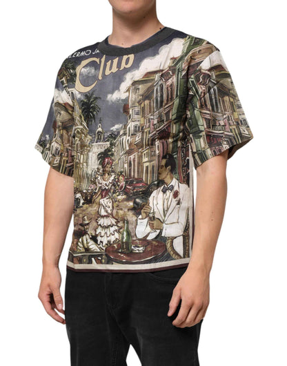 Dolce & Gabbana Palermo Jazz Club Linen Crew Neck Men T-shirt by Dolce & Gabbana