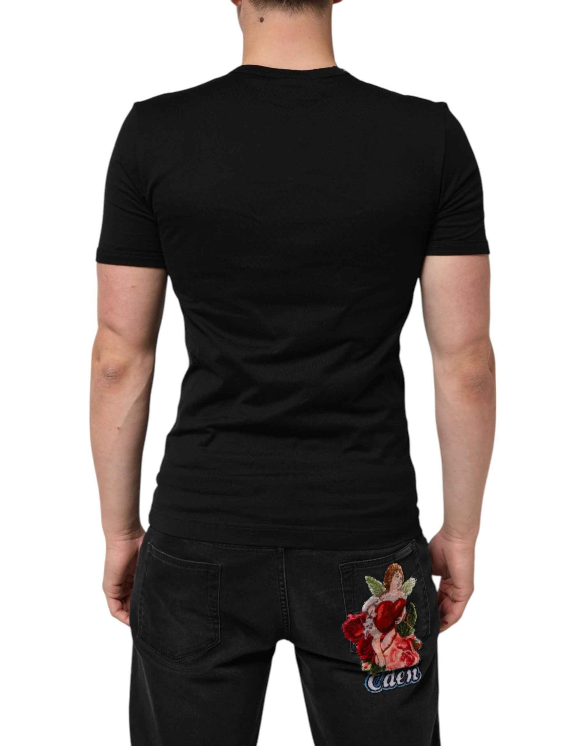 Dolce & Gabbana Black Cotton Plain V-Neck Men Shirt T-shirt by Dolce & Gabbana