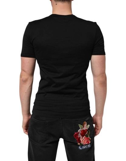 Dolce & Gabbana Black Cotton Plain V-Neck Men Shirt T-shirt by Dolce & Gabbana