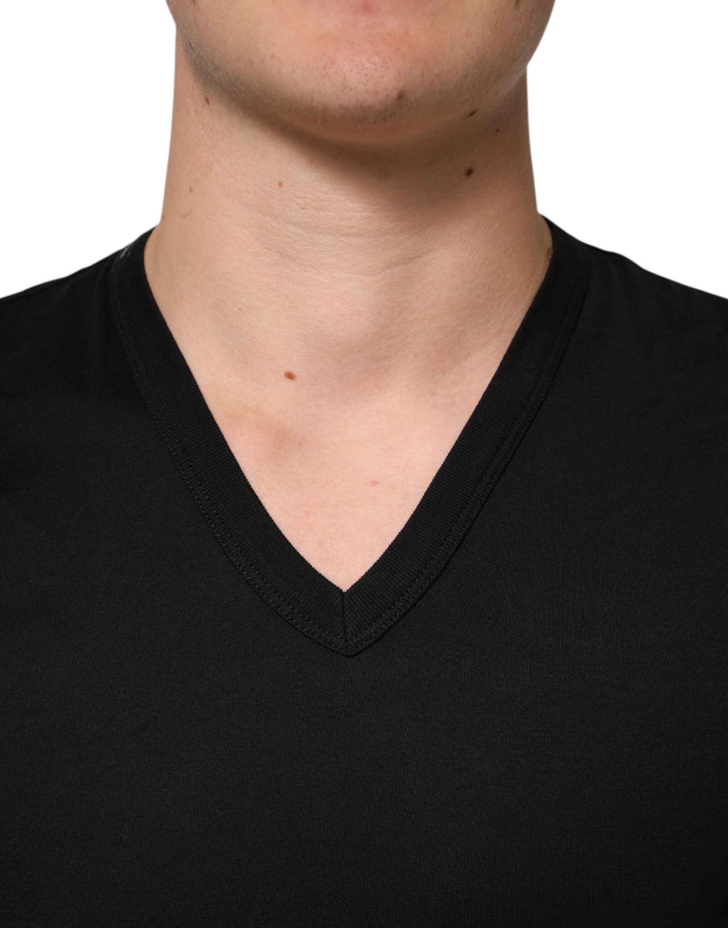 Dolce & Gabbana Black Cotton Plain V-Neck Men Shirt T-shirt by Dolce & Gabbana