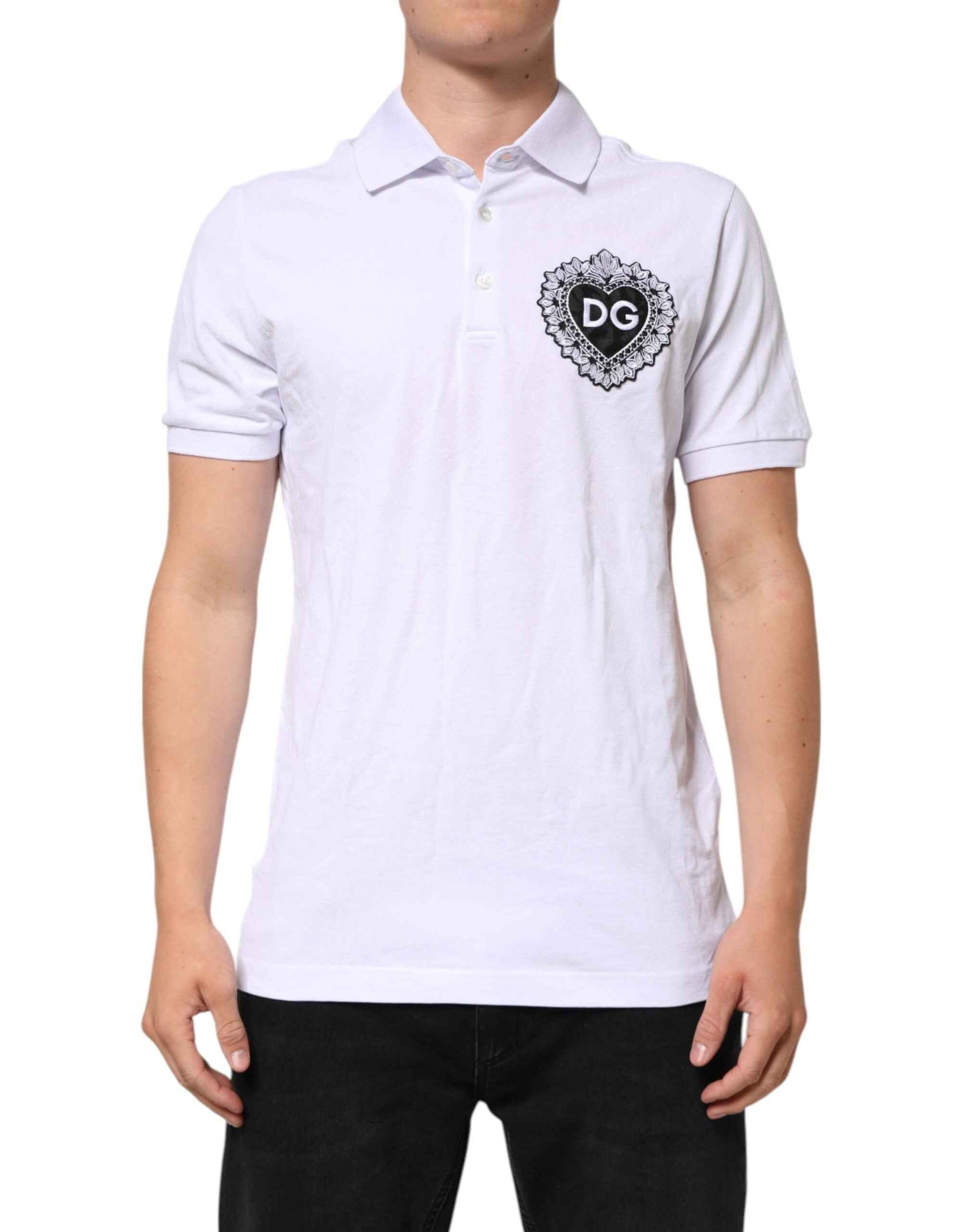 Dolce & Gabbana White Cotton DG Heart Logo Embroider T-shirt by Dolce & Gabbana