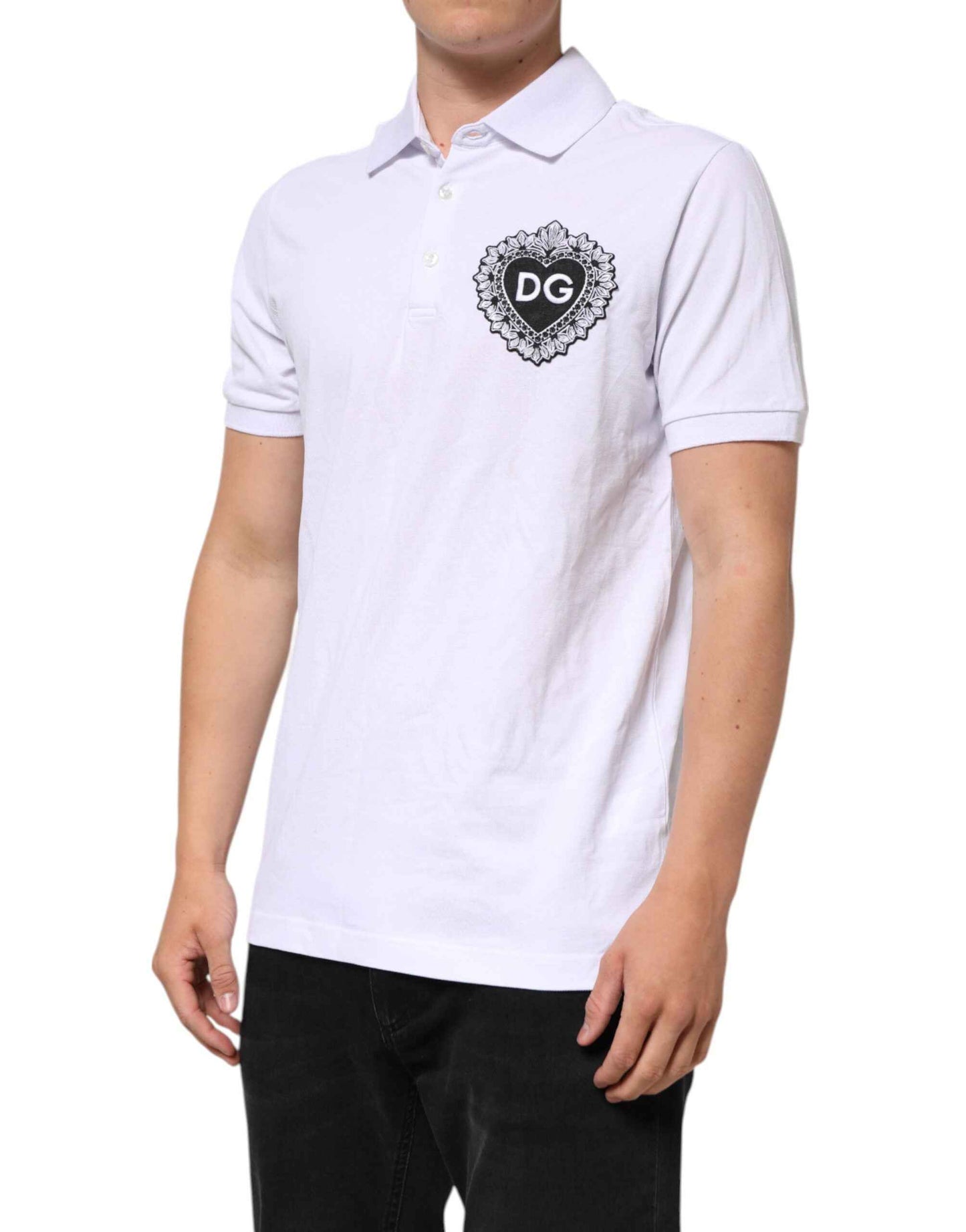 Dolce & Gabbana White Cotton DG Heart Logo Embroider T-shirt by Dolce & Gabbana