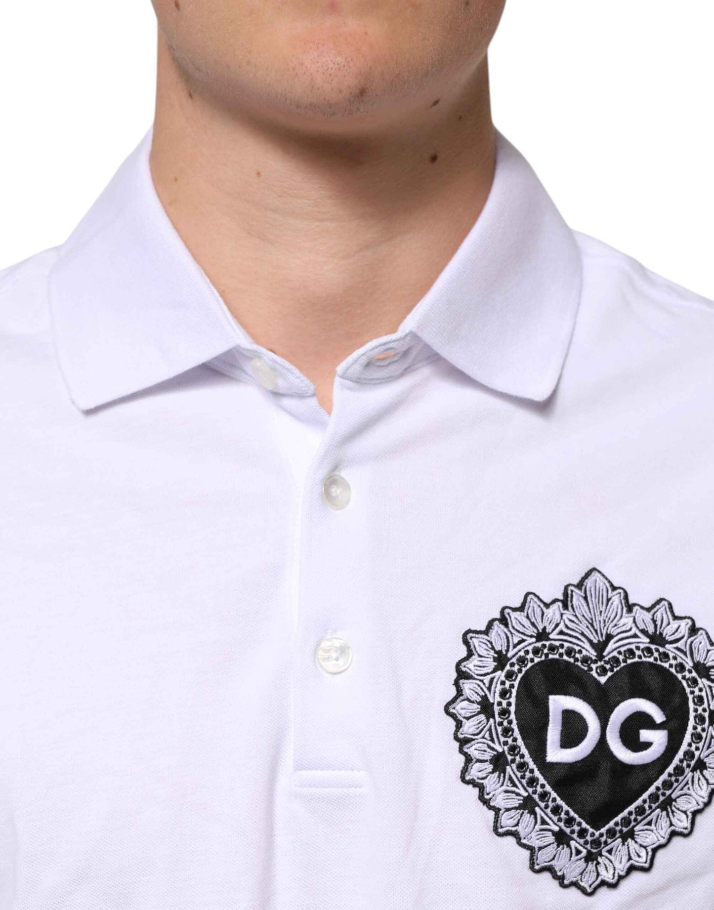 Dolce & Gabbana White Cotton DG Heart Logo Embroider T-shirt by Dolce & Gabbana