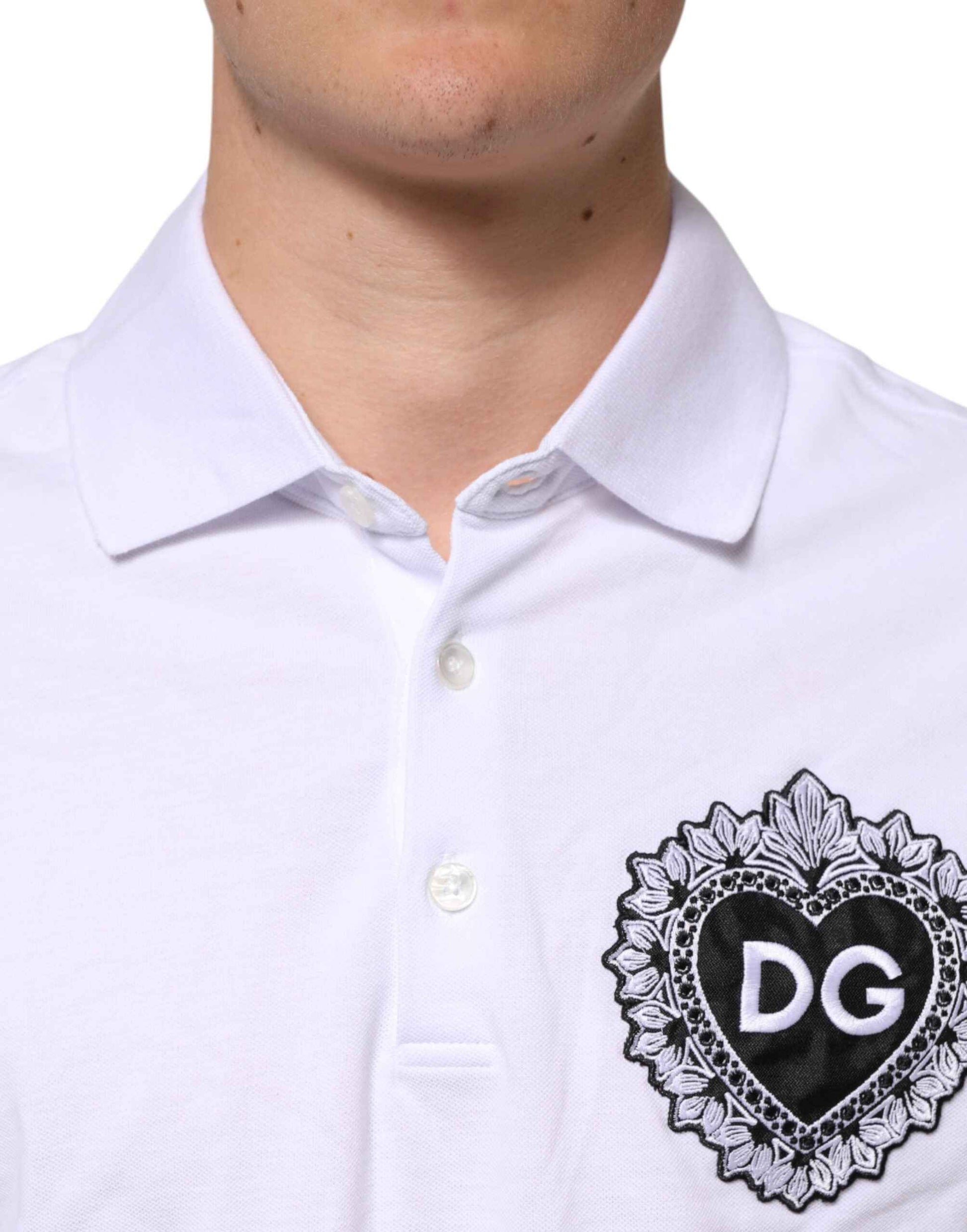 Dolce & Gabbana White Cotton DG Heart Logo Embroider T-shirt by Dolce & Gabbana