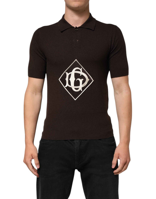 Dolce & Gabbana Brown Wool Logo Embroidered Men Polo T-shirt by Dolce & Gabbana