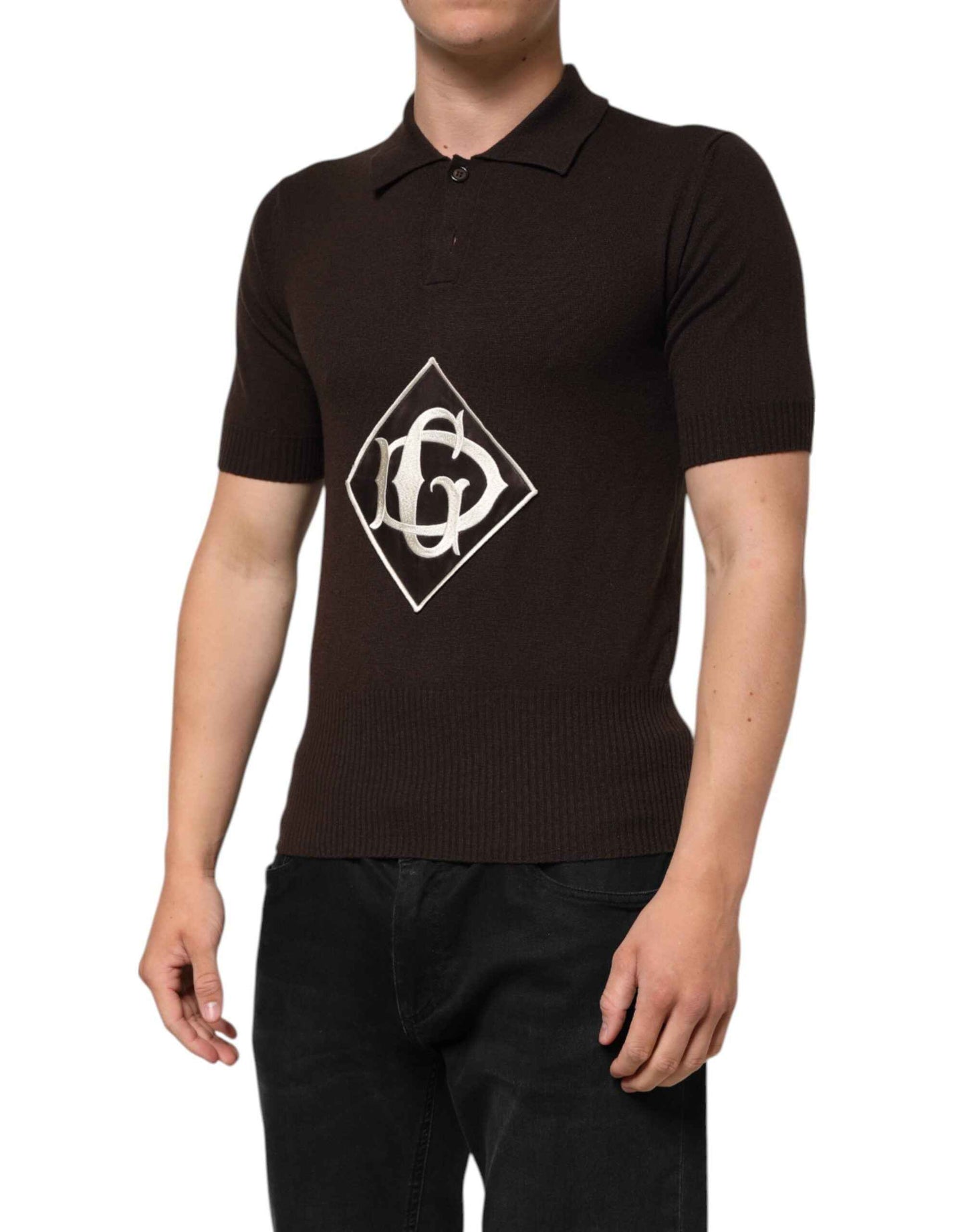 Dolce & Gabbana Brown Wool Logo Embroidered Men Polo T-shirt by Dolce & Gabbana