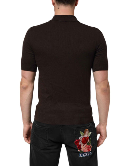 Dolce & Gabbana Brown Wool Logo Embroidered Men Polo T-shirt by Dolce & Gabbana