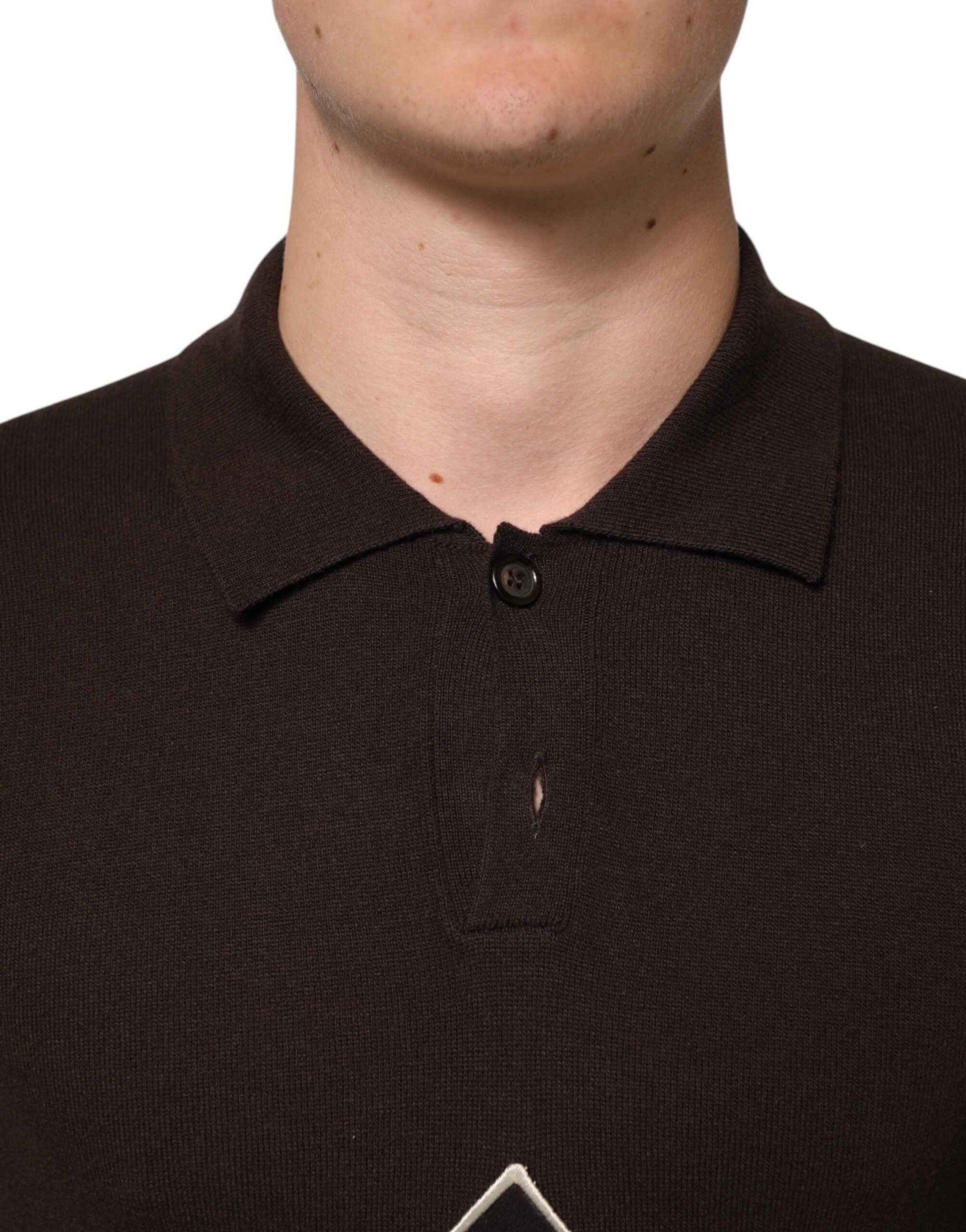 Dolce & Gabbana Brown Wool Logo Embroidered Men Polo T-shirt by Dolce & Gabbana