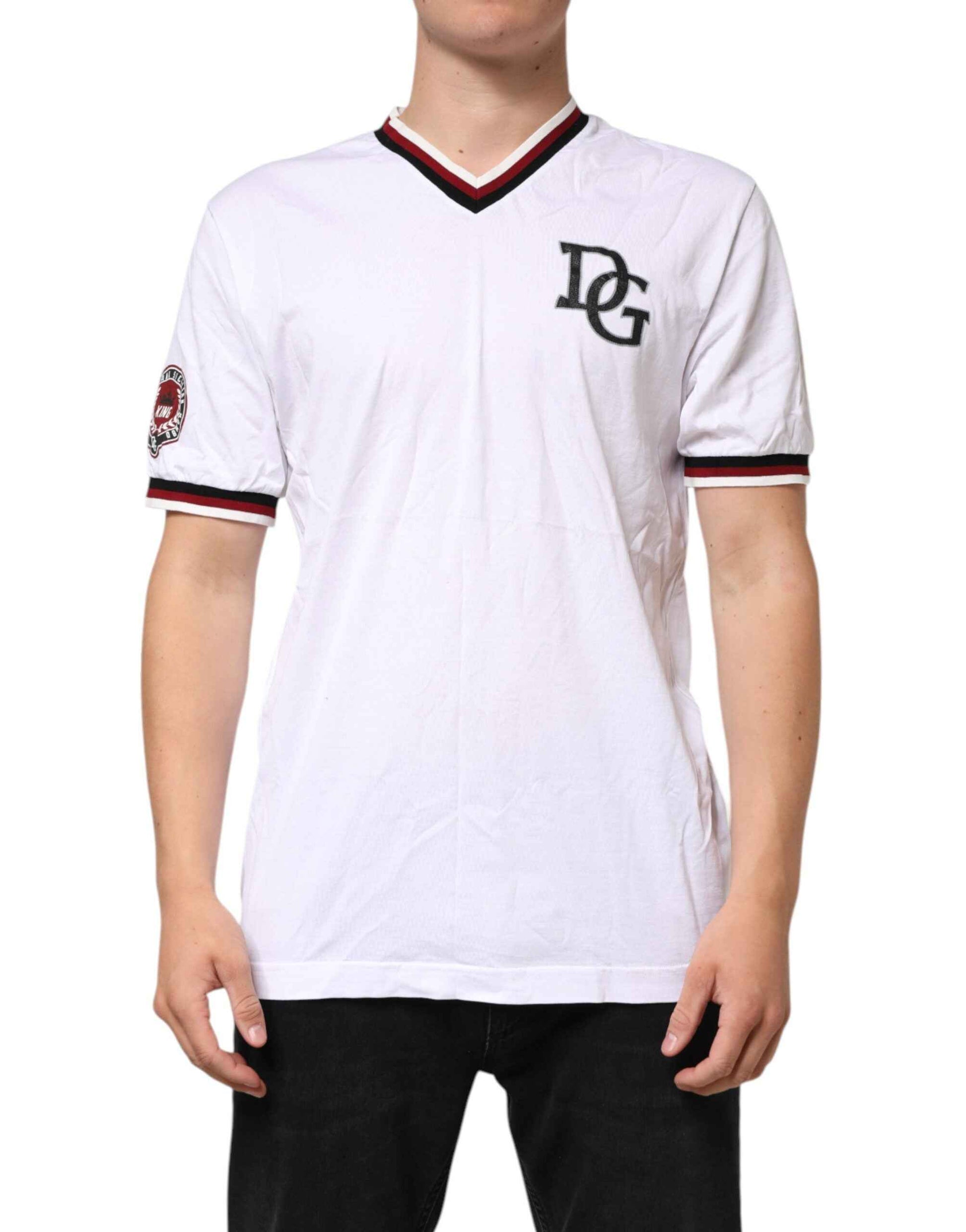 Dolce & Gabbana White #DGMillennials King Crown V-neck T-shirt by Dolce & Gabbana