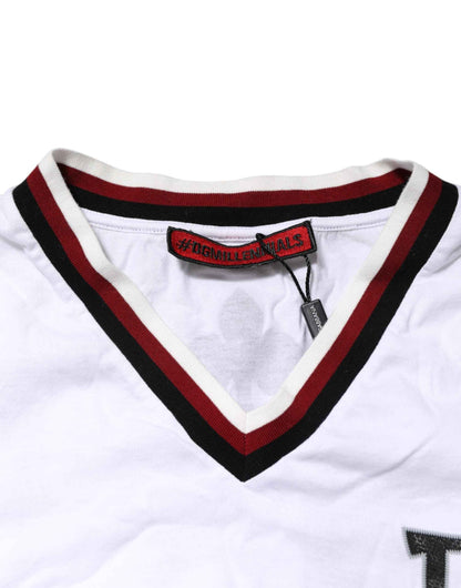 Dolce & Gabbana White #DGMillennials King Crown V-neck T-shirt by Dolce & Gabbana