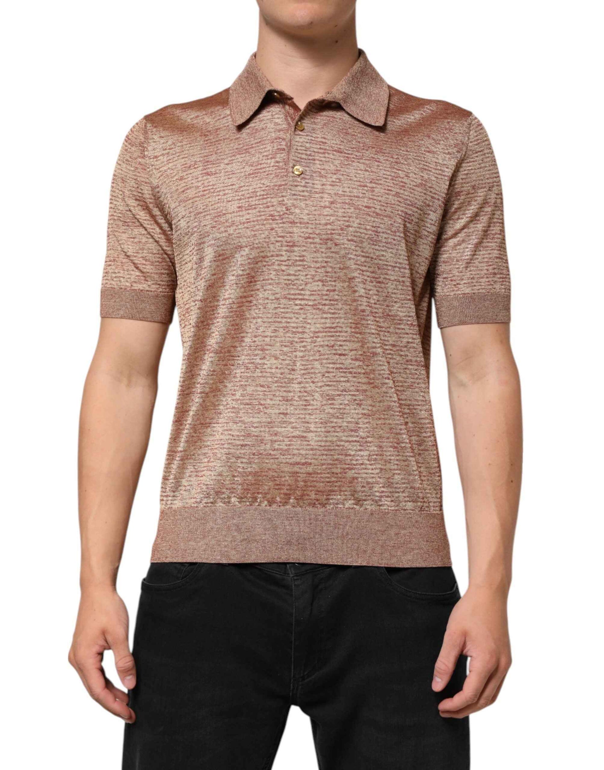 Dolce & Gabbana Brown Silk Textured Short Sleeve Polo T-shirt by Dolce & Gabbana