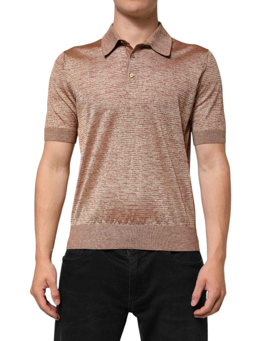 Dolce & Gabbana Brown Silk Textured Short Sleeve Polo T-shirt by Dolce & Gabbana