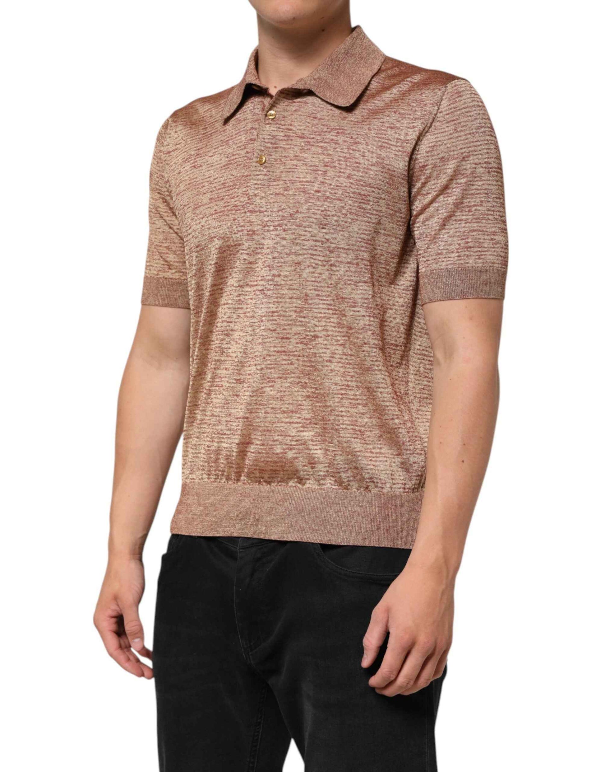 Dolce & Gabbana Brown Silk Textured Short Sleeve Polo T-shirt by Dolce & Gabbana