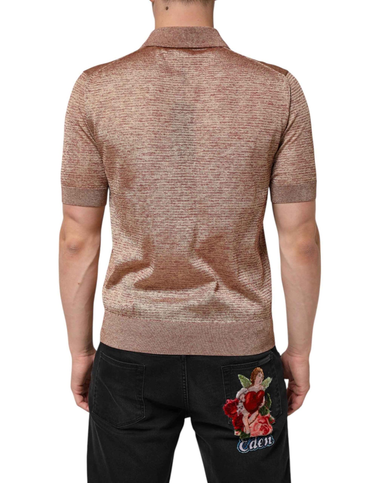 Dolce & Gabbana Brown Silk Textured Short Sleeve Polo T-shirt by Dolce & Gabbana
