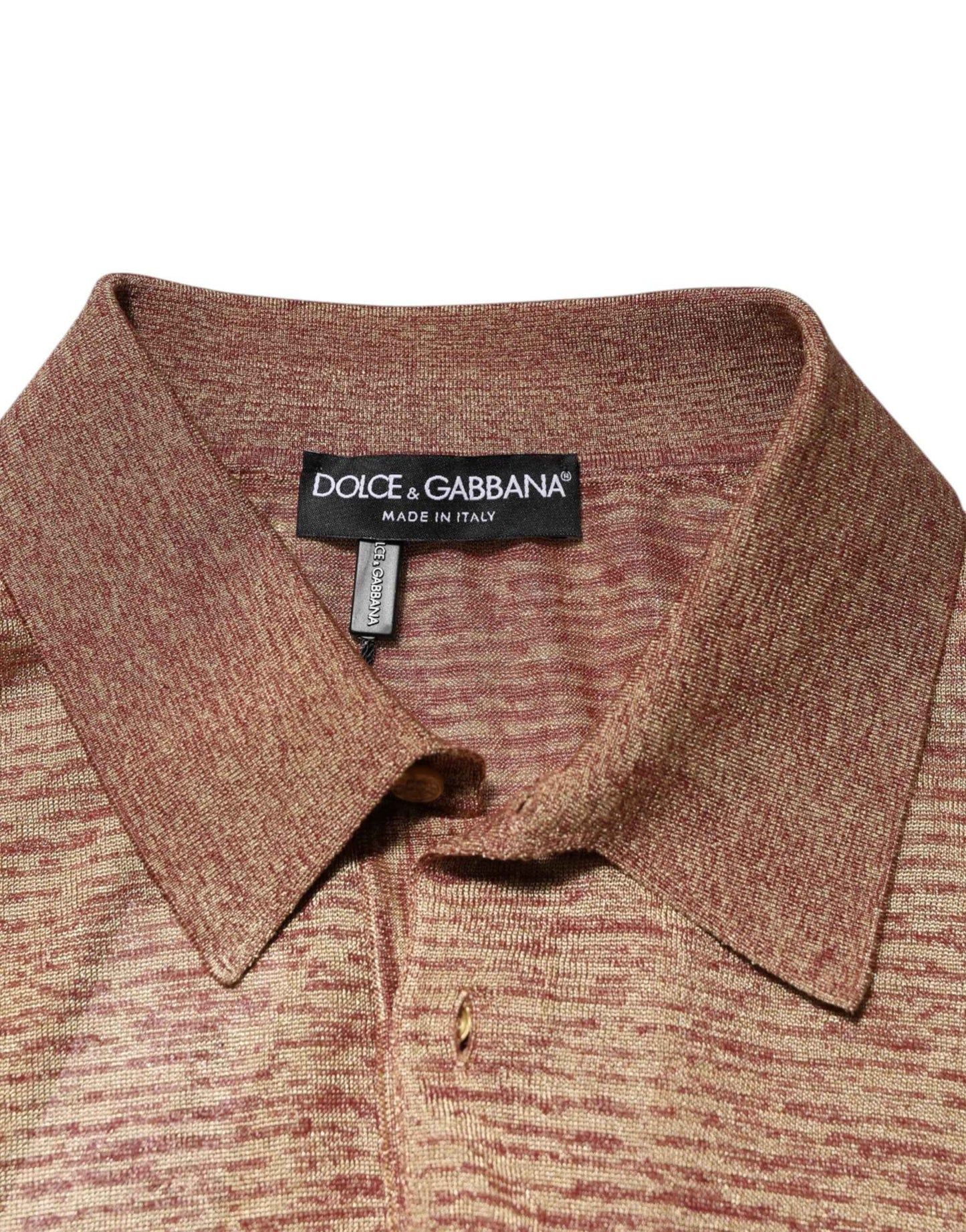 Dolce & Gabbana Brown Silk Textured Short Sleeve Polo T-shirt by Dolce & Gabbana