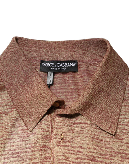 Dolce & Gabbana Brown Silk Textured Short Sleeve Polo T-shirt by Dolce & Gabbana