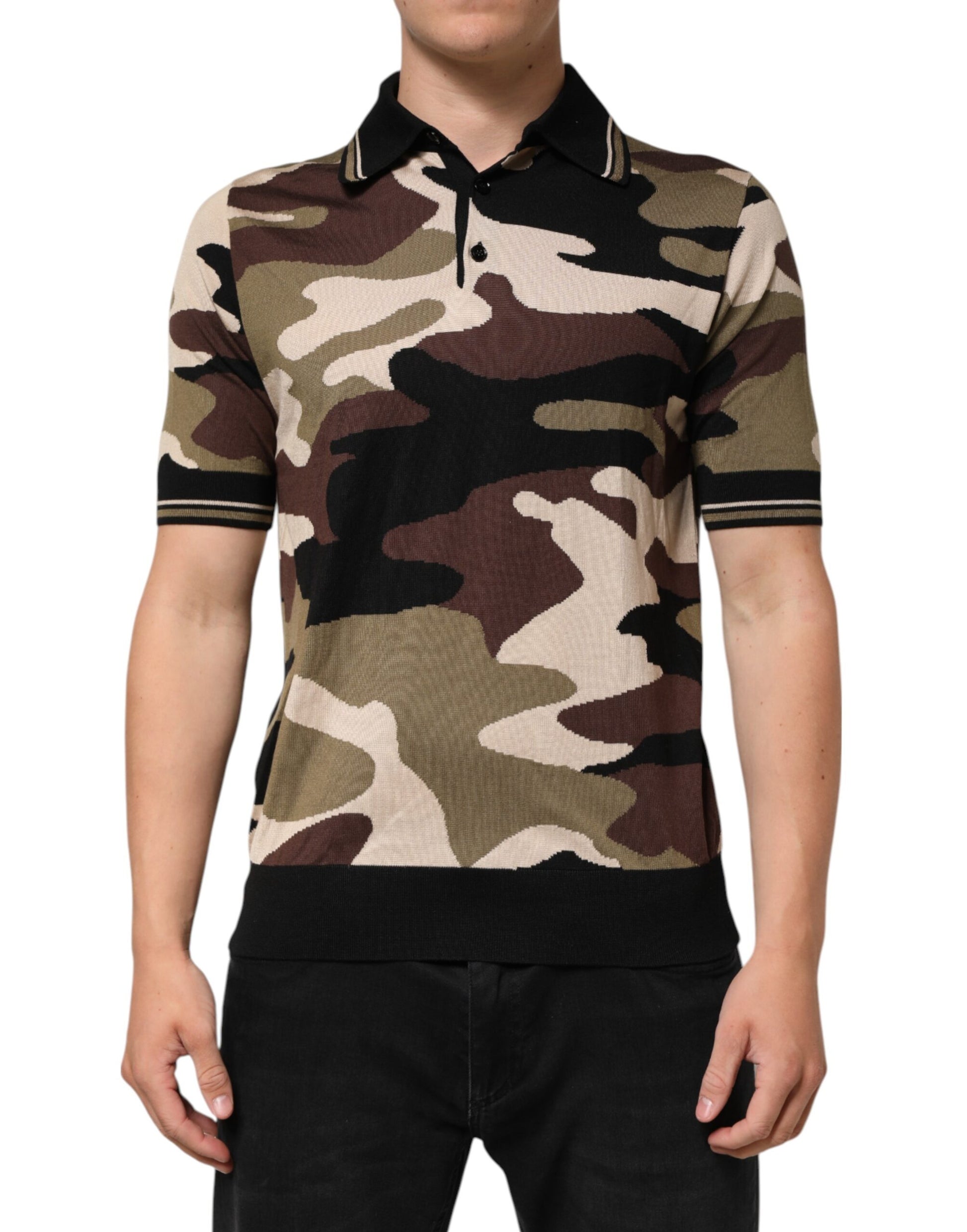 Dolce & Gabbana Camouflage Brown Silk Military Polo T-shirt - from Dolce & Gabbana