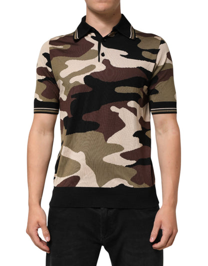 Dolce & Gabbana Camouflage Brown Silk Military Polo T-shirt - from Dolce & Gabbana
