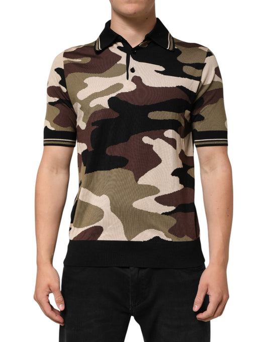 Dolce & Gabbana Camouflage Brown Silk Military Polo T-shirt - from Dolce & Gabbana